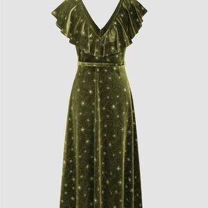 Cider | Velvet V-Neck Ruffle Maxi Dress